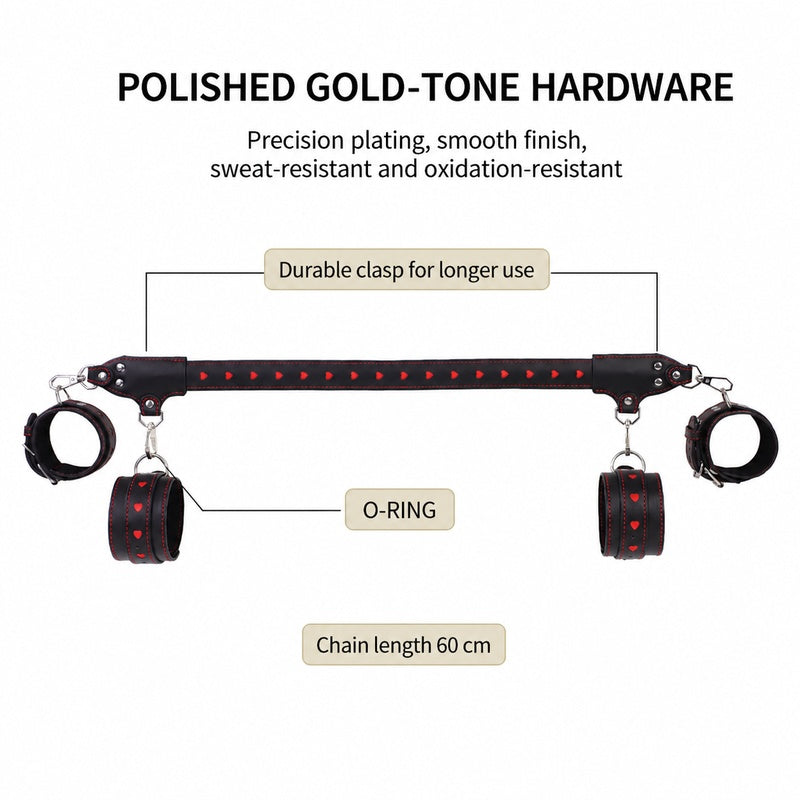 Heart-Pattern 10-Piece BDSM Restraint Set | Playful Straight Bar Kit