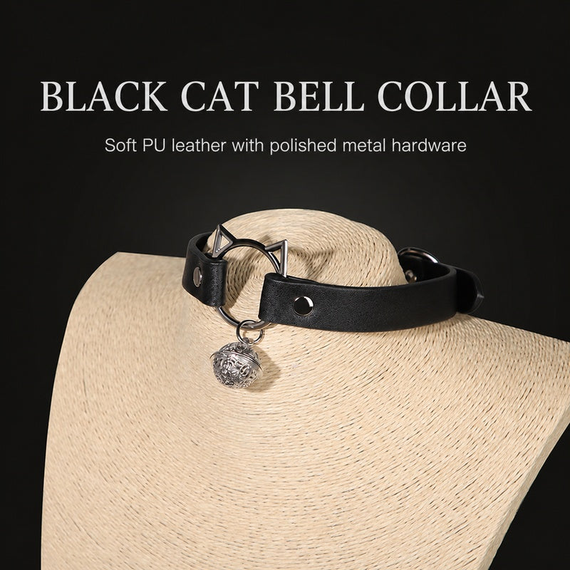 Black Cat Bell Collar & Leash Set | Adjustable PU BDSM Accessory