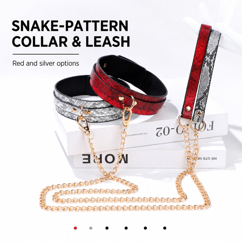 Snake-Pattern Collar & Leash Set | Adjustable PU Leather BDSM Accessory