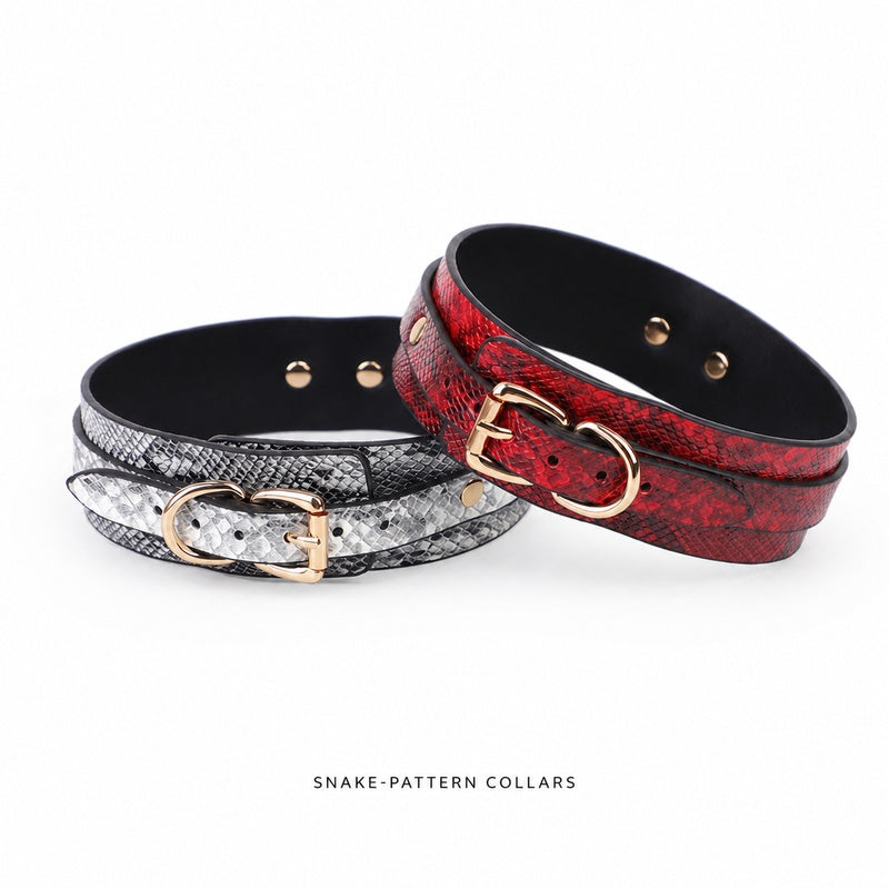 Snake-Pattern Collar & Leash Set | Adjustable PU Leather BDSM Accessory