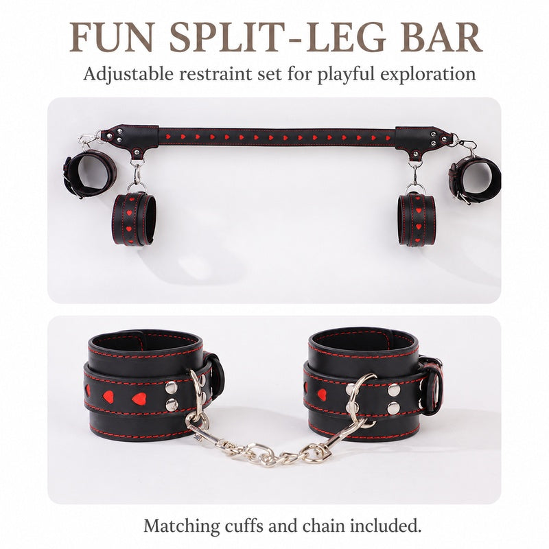 Heart-Pattern 10-Piece BDSM Restraint Set | Playful Straight Bar Kit