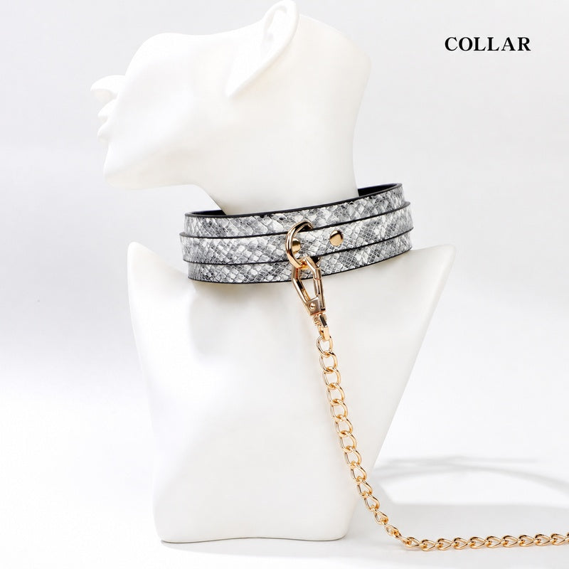 Snake-Pattern Collar & Leash Set | Adjustable PU Leather BDSM Accessory