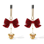 Bow & Bell Nipple Clamps | Sensual Breast Play Clips with Dangling Charms