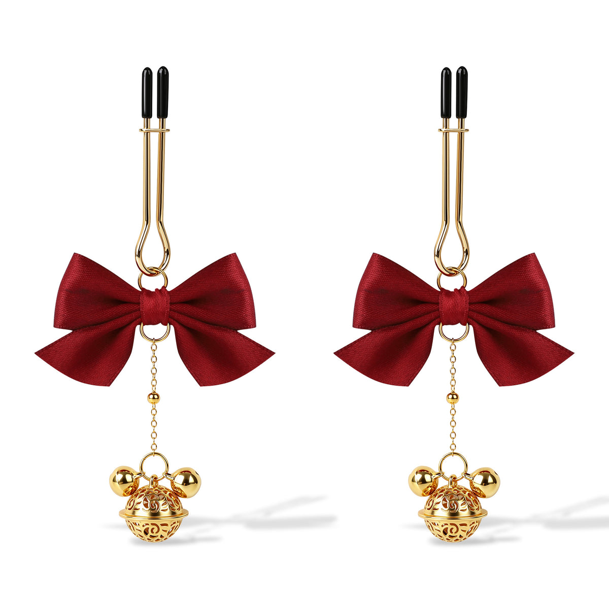 Bow & Bell Nipple Clamps | Sensual Breast Play Clips with Dangling Charms