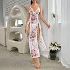 Midnight Romance Plunging High-Slit Maxi Lingerie Dress.