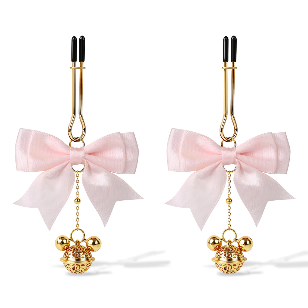 Bow & Bell Nipple Clamps | Sensual Breast Play Clips with Dangling Charms