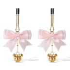 Bow & Bell Nipple Clamps | Sensual Breast Play Clips with Dangling Charms
