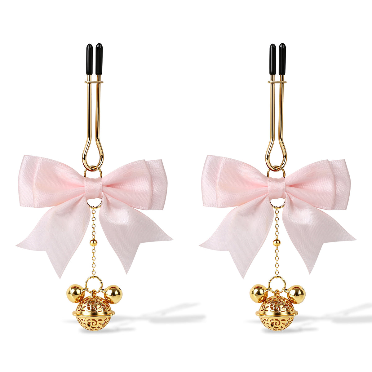 Bow & Bell Nipple Clamps | Sensual Breast Play Clips with Dangling Charms