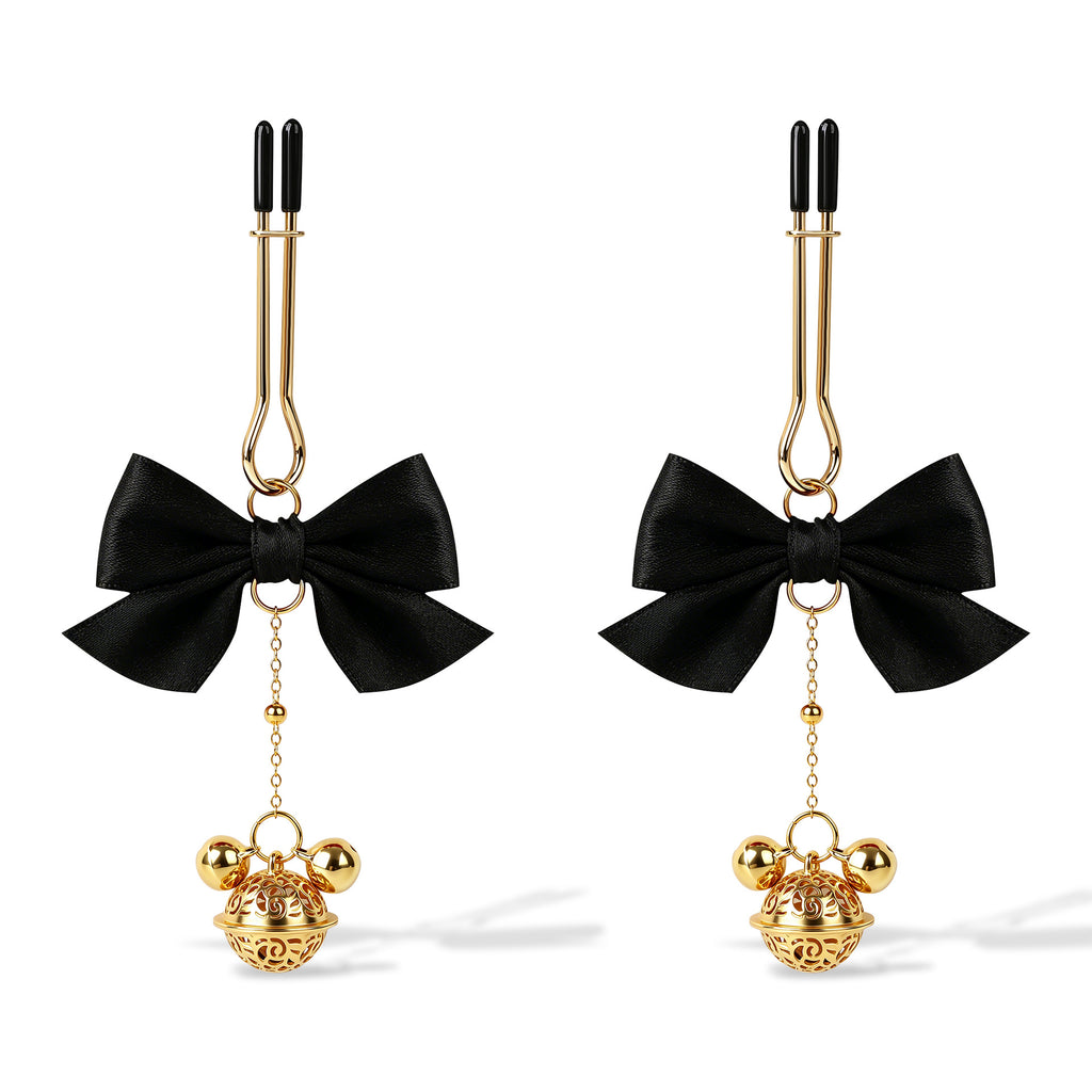 Bow & Bell Nipple Clamps | Sensual Breast Play Clips with Dangling Charms