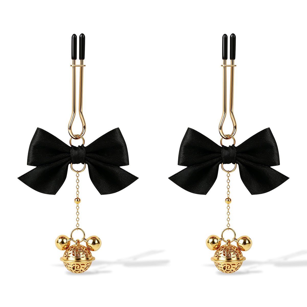 Bow & Bell Nipple Clamps | Sensual Breast Play Clips with Dangling Charms