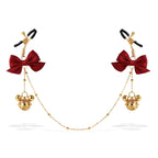 Title Adjustable Nipple Clamps with Bow & Bell Charms | Decorative Chain Body Jewelry