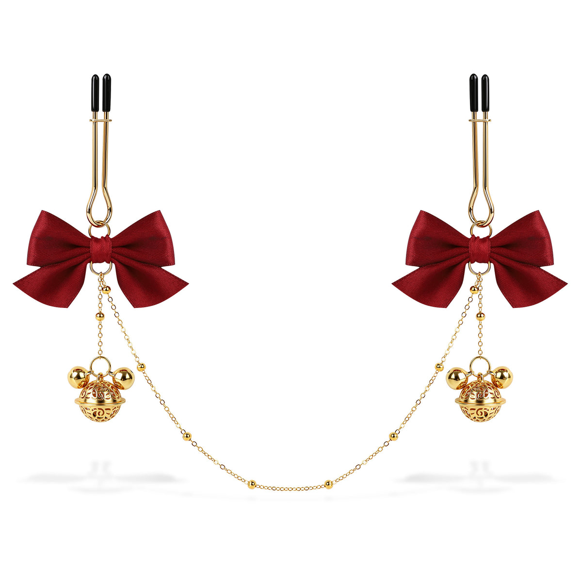 Bow & Bell Nipple Clamps with Chain | Sensual Adjustable Breast Play Accessory