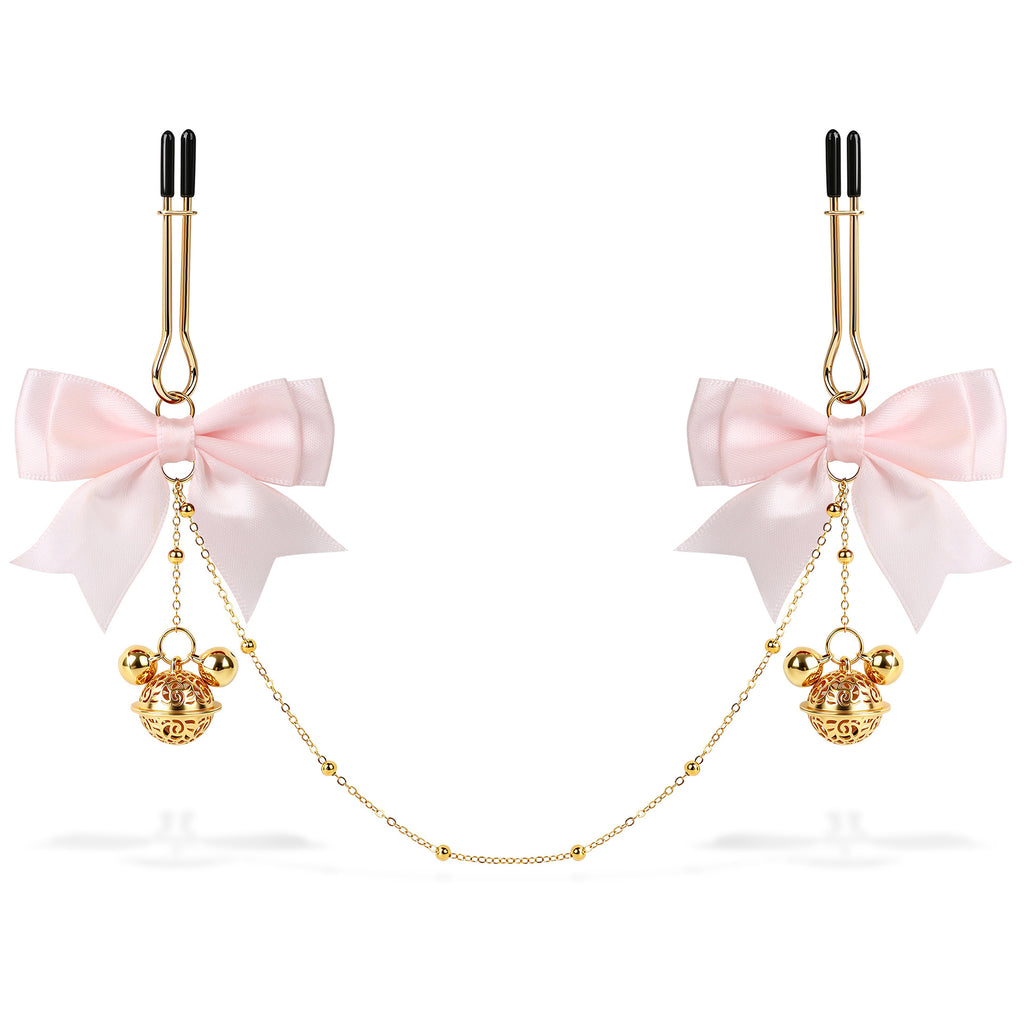 Bow & Bell Nipple Clamps with Chain | Sensual Adjustable Breast Play Accessory