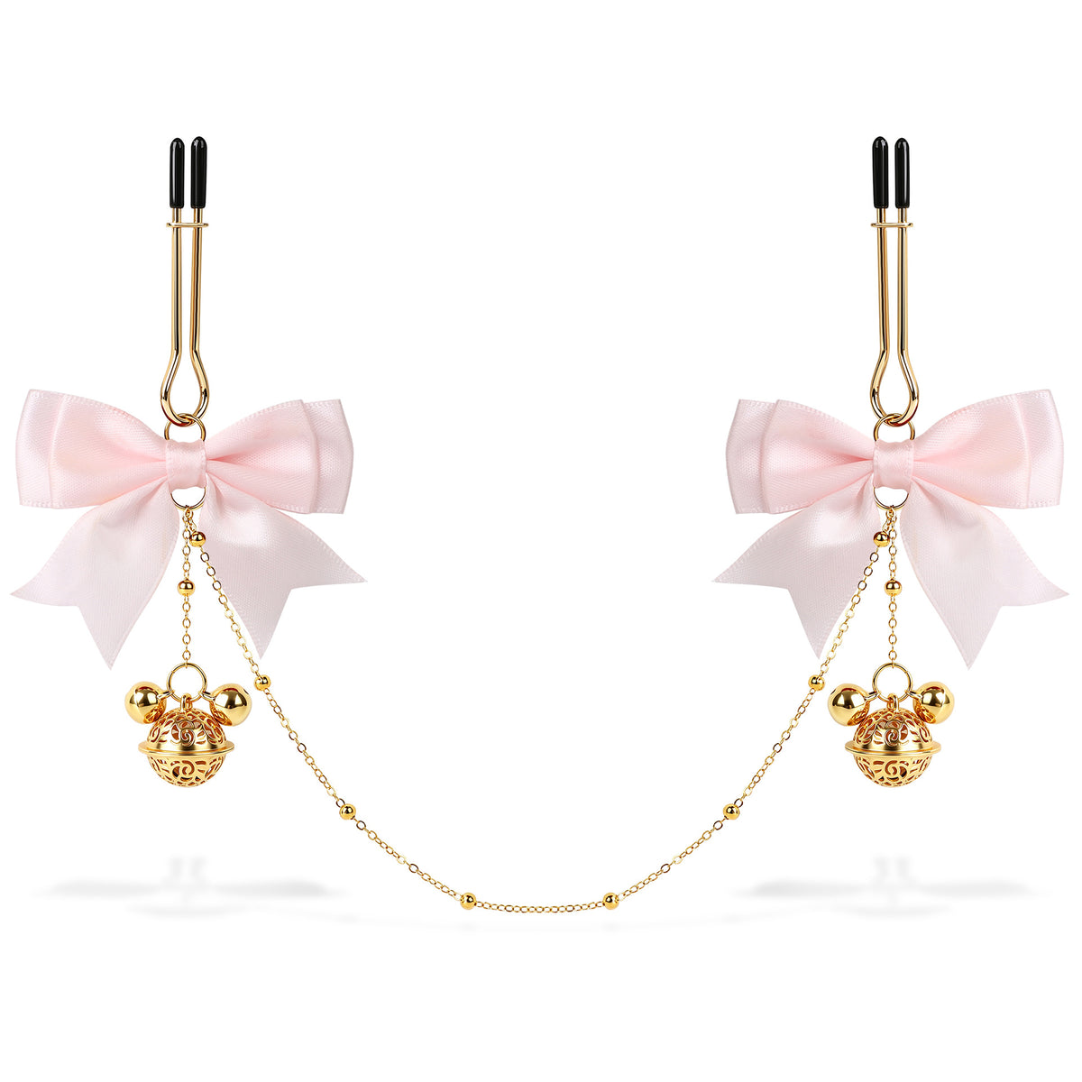 Bow & Bell Nipple Clamps with Chain | Sensual Adjustable Breast Play Accessory