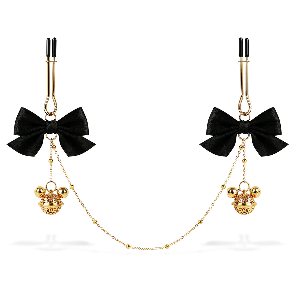 Bow & Bell Nipple Clamps with Chain | Sensual Adjustable Breast Play Accessory