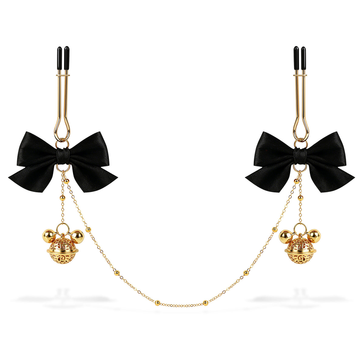 Bow & Bell Nipple Clamps with Chain | Sensual Adjustable Breast Play Accessory