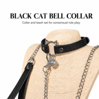 Black Cat Bell Collar & Leash Set | Adjustable PU BDSM Accessory